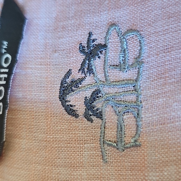 Men's Peach Linen Button Up Shirt. With Tab Sleeves. Sz Large - Picture 7 of 10